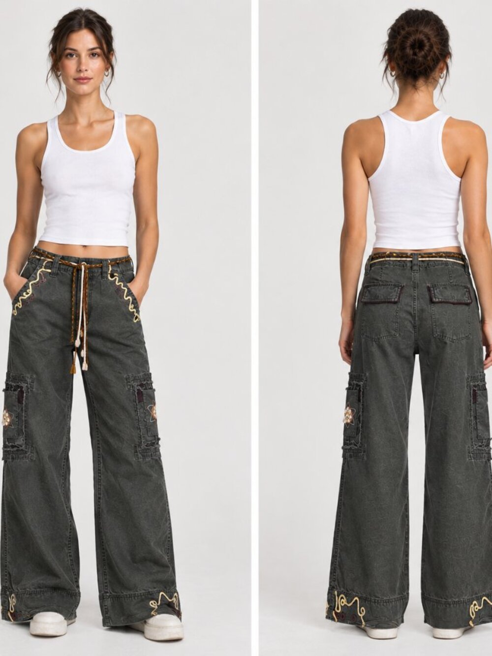 Free People Olive Green Utility Vingtage 2000s Y2K Size 8 with Ropes and Shells